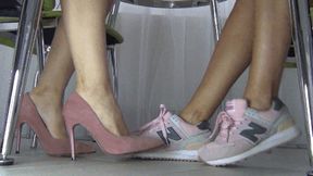 Flirting with pink shoes under the table SN