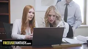 Freeuse Fantasy - Big Titted Office Sluts Obey Their Boss And Share His Cum After Hardcore Pounding