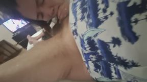 Step Daughter treating her self of the joy of licking, savoring and swallowing Step Dad's Cum