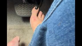 LoyalFans exclusive: driving barefoot, bell bottom blue jeans, black pedicure