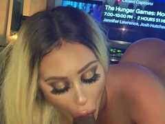 Tan stud gives a POV blowjob to his big cock