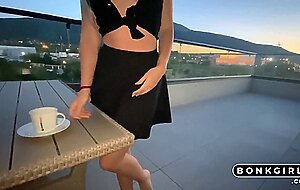 Big Tip Leads to a Wild Rooftop Cafe Fuck with a Busty Waitress