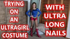 Trying On An Ultra Girl Costume With Ultra Long Nails - Candle Boxxx Long Red Fingernails Struggling With Shiny Tights For Superheroine Cosplay 4K