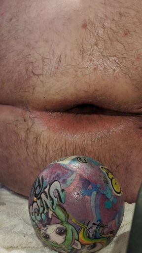 Anal stretching with fake cum