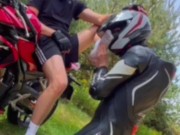 Straight Scally Alpha Master dominates Moto Biker Rubber Socks Smelly Stinky Feet Polish German