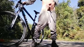 Young man playing with his bike with dildo in his ass