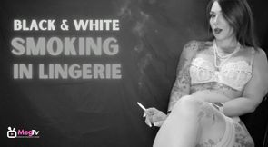 Black and white smoking in lingerie