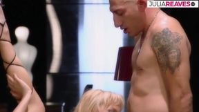 Girl moans as two huge cocks thrust her tight pussy hard