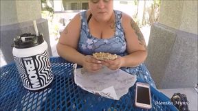 SSBBW eats huge burrito at pool