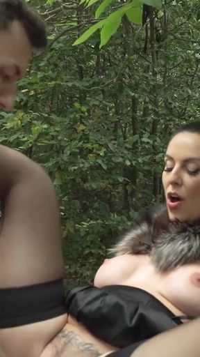 Captivating moment from &quot;MATURE4K. Brunette on high heels seduced a young guy in the woods and fucked in public&quot;