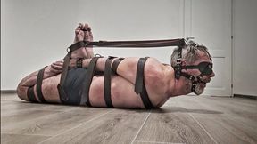 Tight belt hogtie for half naked man