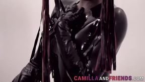 ”Fetish tbabe in latex suit & mask fucks”