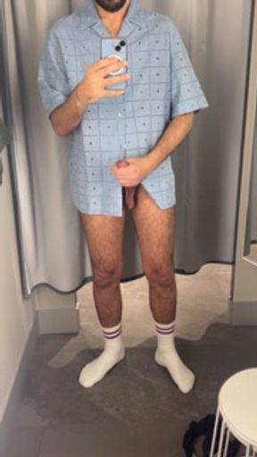 Jerking off my huge cock in H&amp;M fitting room! Almost Caught