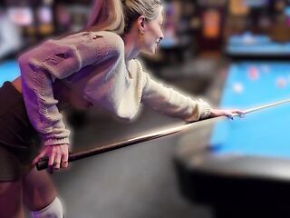 Nice-looking Large-titted Wife Boldly Flashing at the Pool Hall