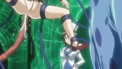 Unsensored Japanese hentai: tied and helpless girl gets destroyed by tentacle monster's double penetration