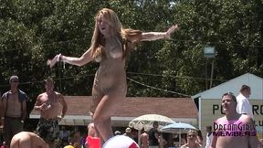 Hot Girl Does Striptease On Stage At A Nudist Resort