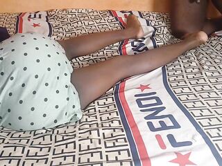 Afro maid drilled by boss