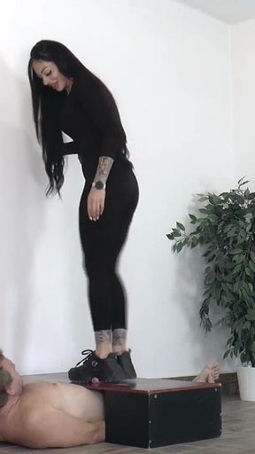 Slave's Orgasms Under Mistress Cleo's Platform Shoe
