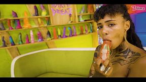 Tattoo girls play hard - STRAP ON, blowjob, SQUIRT on girl, interracial - (goth, punk, alt porn) ZF056