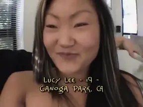 Hot Asian babe sucks and worships white man's huge cock