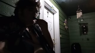 fat ftm smokes and eats outside