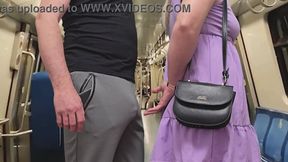 She has No Shame To Touch His Erection on crowded Subway  Stranger Guy Filled Her Panties With CUM on last wagon of metro