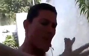 Experienced shemale gets her big boobs cummed