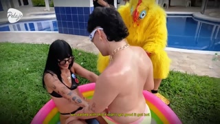 I'm upset with my stepbro, I challenge him to an oil fight match outside the house, if i win we fuck