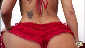 A red bikini looks best when worn by a brunette with a big juicy ass