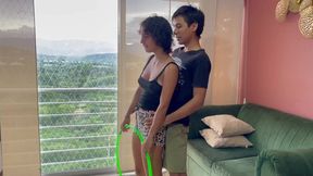 Latino brother helps his busty step sis with her aerobics and ends up fucking her hard and deep
