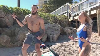 Blonde with a paddle gets fucked in an interesting spot