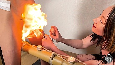 Fire play on gorgeous sub slut