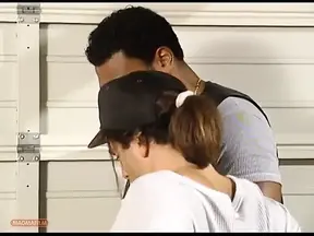 Threesome in the Car Garage with a Black Stud and Double Penetration