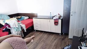 Sexy wife does housework naked. Brunette hairy pussy, big ass, big tits. Sexy mom massages herself with a vibrator.