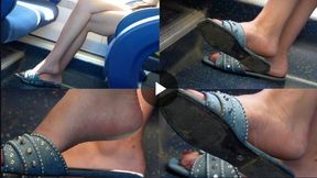 Ignoring foot and shoe fetish slippers dangling, hot arched feet and beauty crossed bare legs