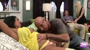 Two girls swap large dicks in a foursome fun time