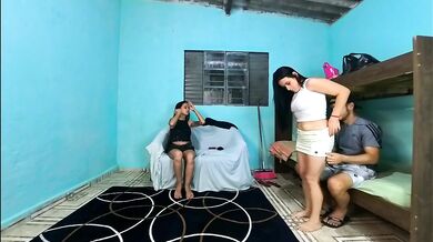 My friend teases me with her short skirt, making me hard near my wife