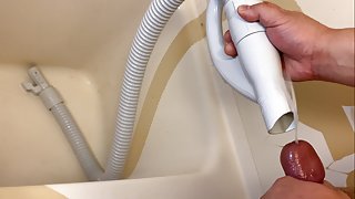 Fat Guy With Small Penis Cumming And Pissing In A Vacuum Cleaner Hose