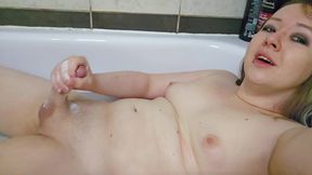 Trans Girl Bathtub Piss Play Before Cumming on Myself