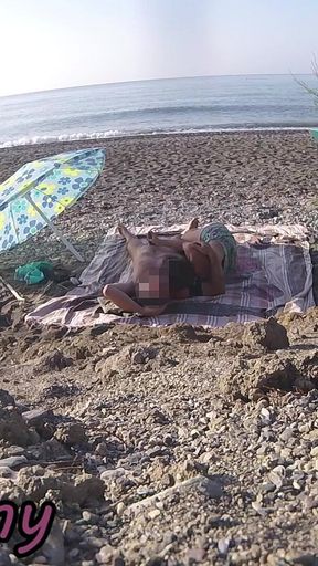 Exhibitionist Wife Outdoor Amateur MILF Blowjob & Handjob Big Cock on Nudity Beach Public in Front of Voyeur with Cum