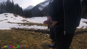 White snow and white cum in the mountains