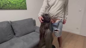 Step-brother fucked my mouth for free but I wanted new telephone