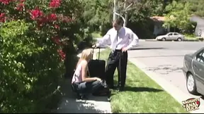 Beautiful blonde whore makes a guy fall in love with her skills