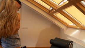 Amazing blonde chick banging on the floor