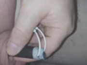 Inserting electro-sound into my huge flaccid cock.. moaning with pleasure