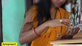 Desi Indian bhabhi in yellow saree looking hot and sexy