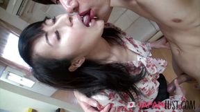Slender Japanese MILF bends over for cock