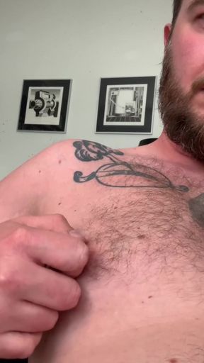 Tattooed hairy bear with huge nipples