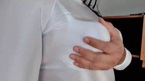 White Licra Top, D Cup Lace Bra