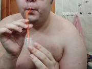 Chubby Russian Man Jerking and Eating own Cum